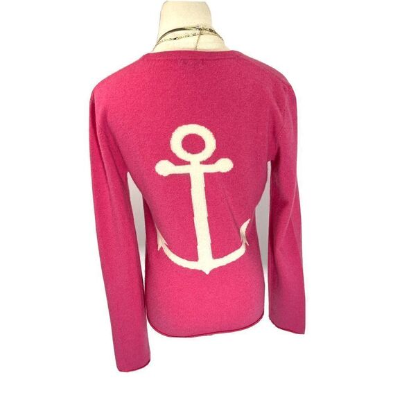 Cortland Park 100% Cashmere Anchor Sweater Size XS Crew Neck Barbiecore - Picture 3 of 11